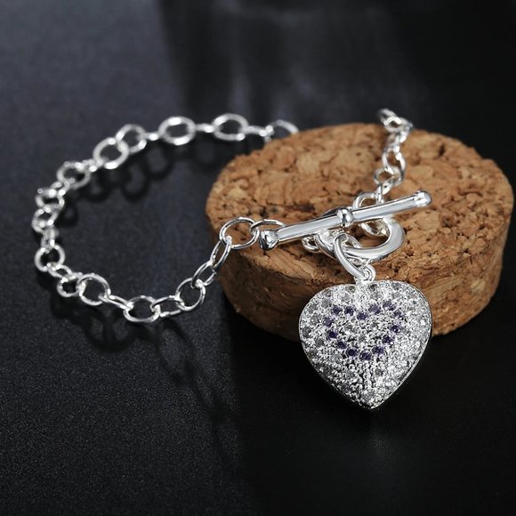 Toggle w/ Crystal Heart Pendant 7" Bracelet - Picture 2 of 7